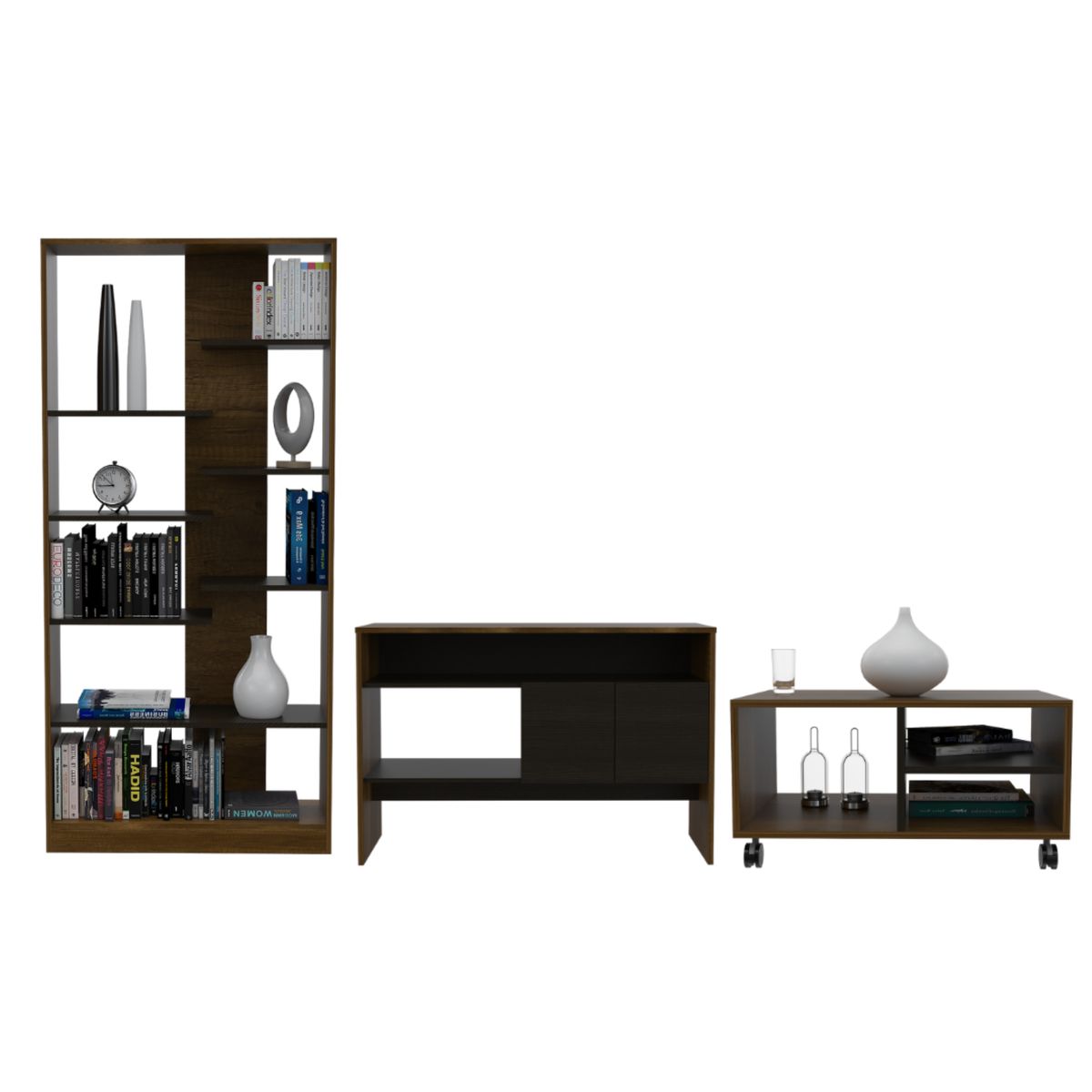 TUHOME - Combo Biblioteca + Arrimo + Mesa De Centro Classic Color Caramelo Wengue