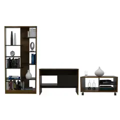 TUHOME - Combo Biblioteca + Arrimo + Mesa De Centro Classic Color Caramelo Wengue