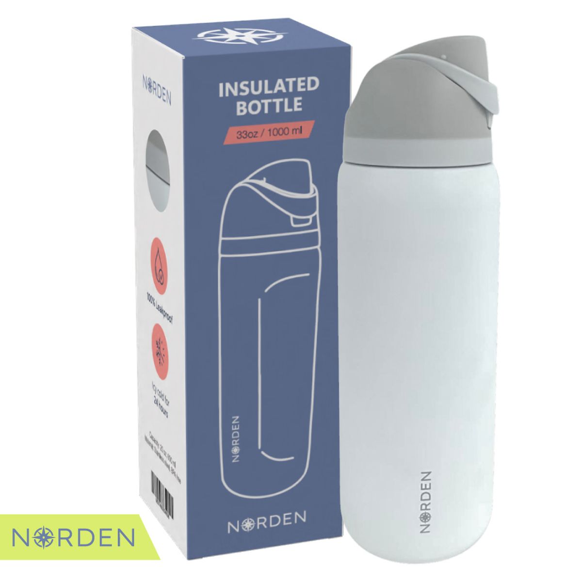 NORDEN - Botella Térmica De Agua Acero Inoxidable 1 Litro Norden