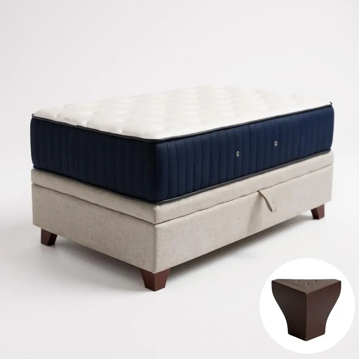 BLOCCARE - Cama Baul 1.5 Plaza L190+Colchon CIC SUPERPREMIUM/Patas Madera 11 CM Beige
