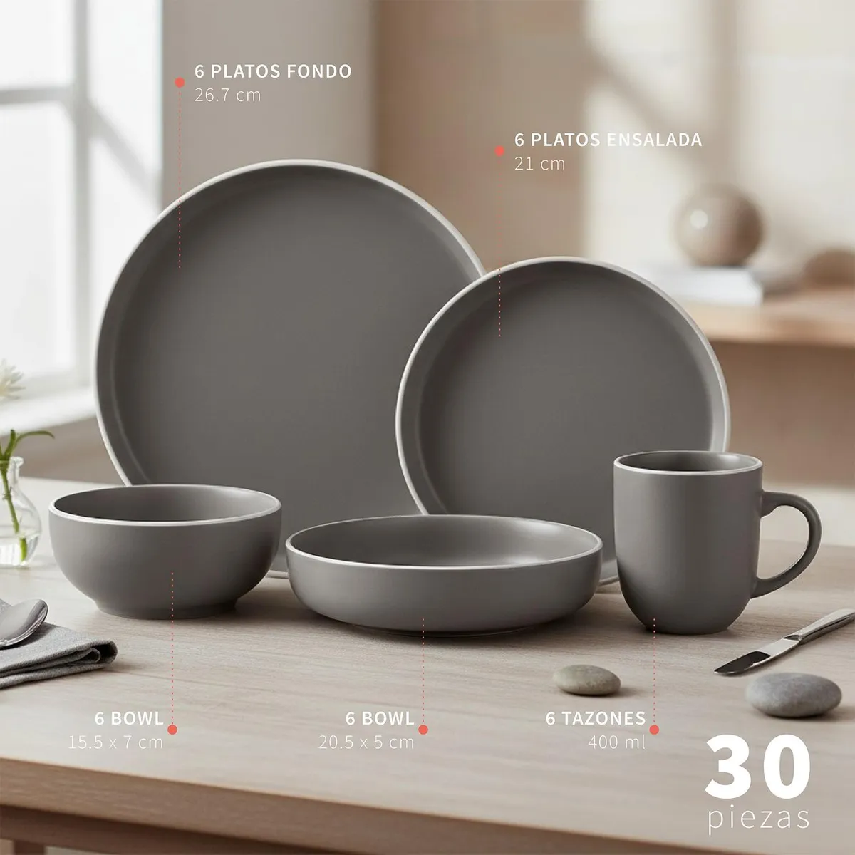 SIMPLIT - Juego de Loza 30 pcs Cerámica Bruselas Simplit
