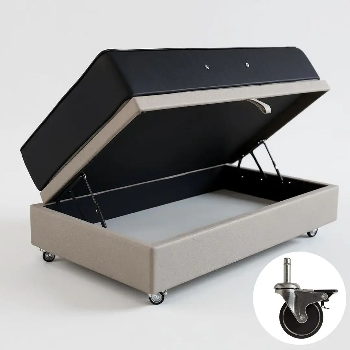 BLOCCARE - Cama Baul 1.5 Plaza L190+Colchon CIC SUPERPREMIUM/Ruedas PYTON Beige