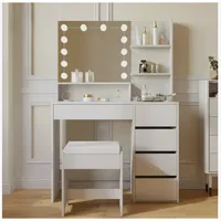 Tocador con taburete Espejo Con Luz Hollywood Y Cajonera 140x90x40cm