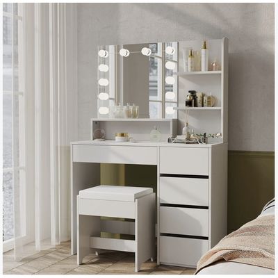 Imagen 2 del producto Tocador con taburete Espejo Con Luz Hollywood Y Cajonera 140x90x40cm