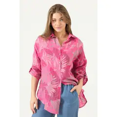PRIVILEGE - Blusa de lino fucsia estampada 3108