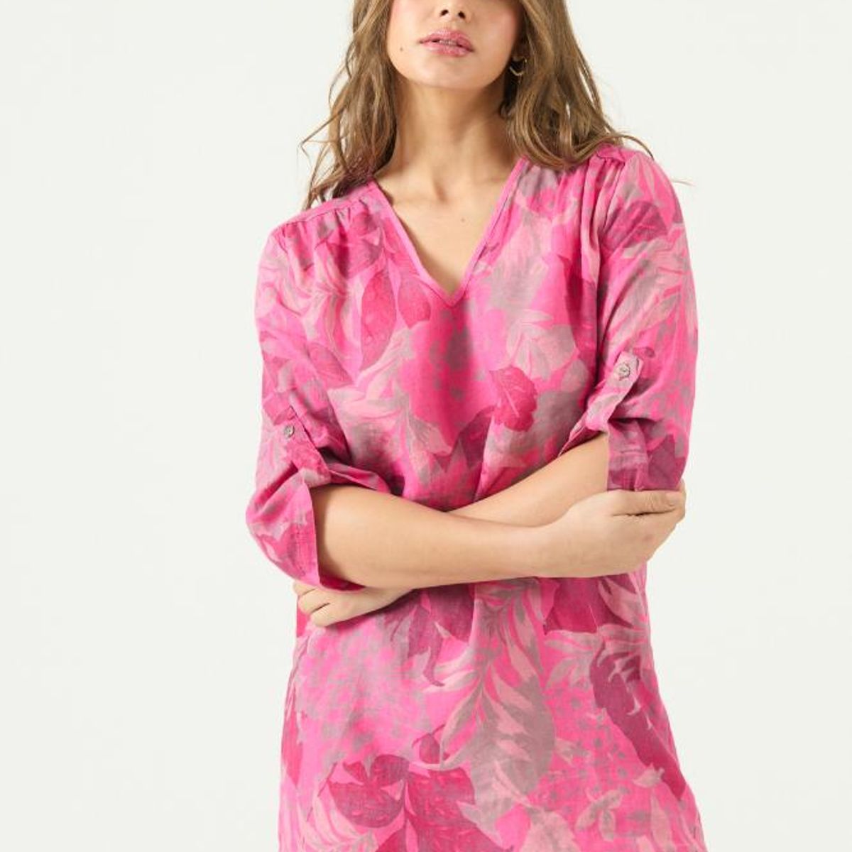PRIVILEGE - Vestido de lino fucsia estampado PRIVILEGE 3466