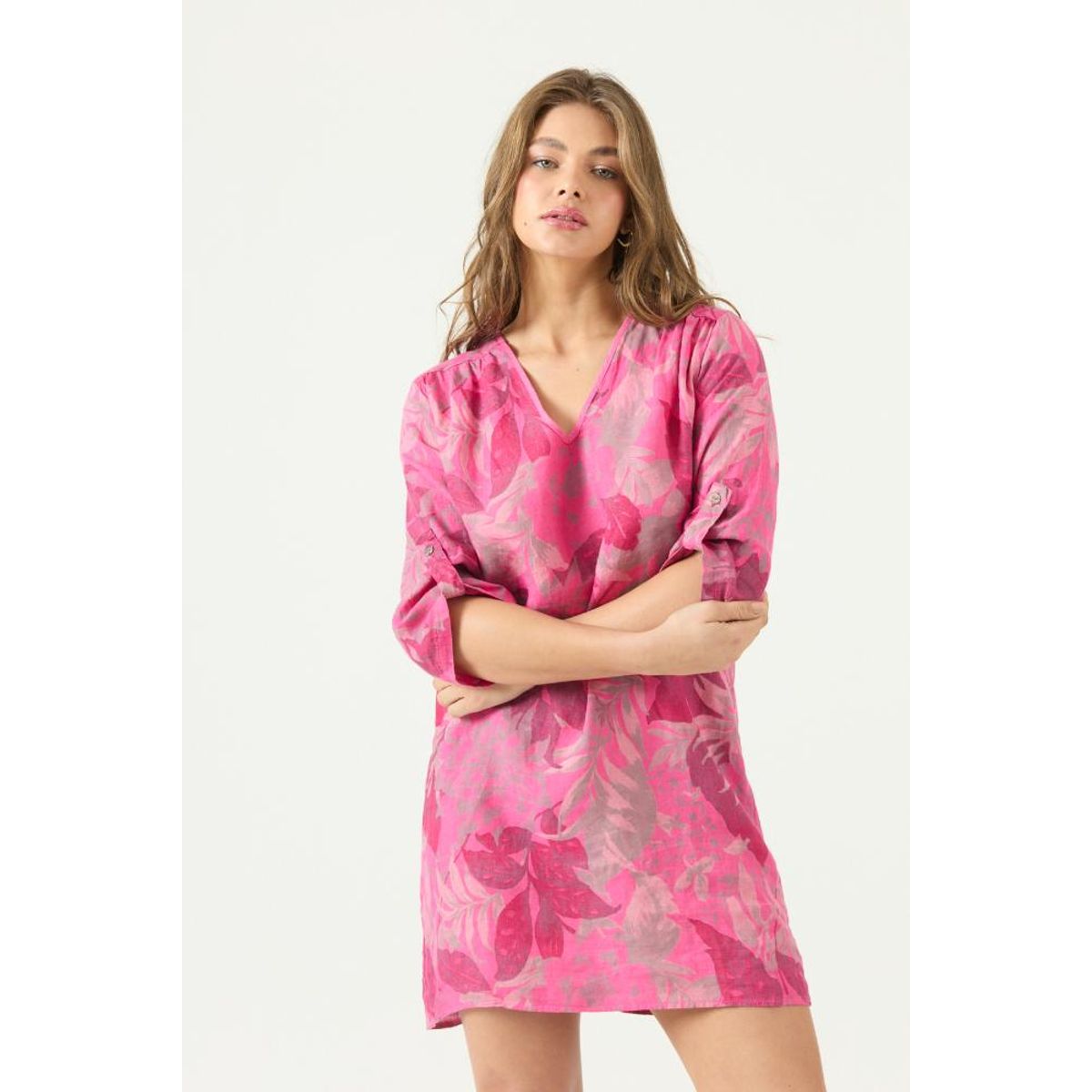 PRIVILEGE - Vestido de lino fucsia estampado PRIVILEGE 3466