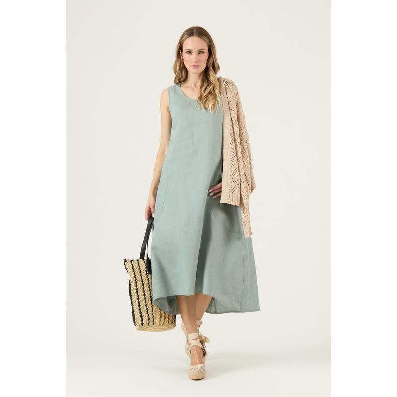PRIVILEGE - Vestido de lino verde PRIVILEGE 3254