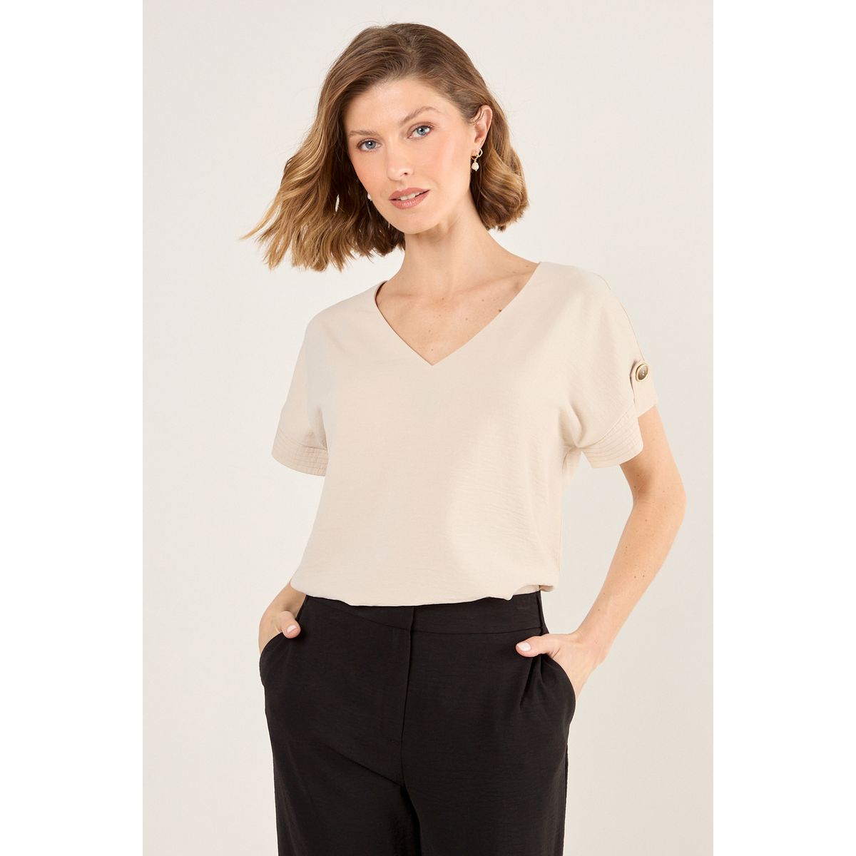 MA GRIFFE - Blusa Manga Corta Mujer Beige Magriffe