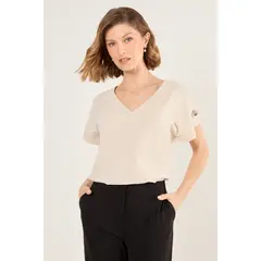 MA GRIFFE - Blusa Manga Corta Mujer Beige Magriffe