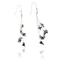 Aros Lapislázuli Hilo Seda Gancho Plata Fina 925