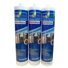 FULLSELLO - Pack x3 Silicona Acetica Tubo Baño Cocina Color Aluminio Sin Fungicida