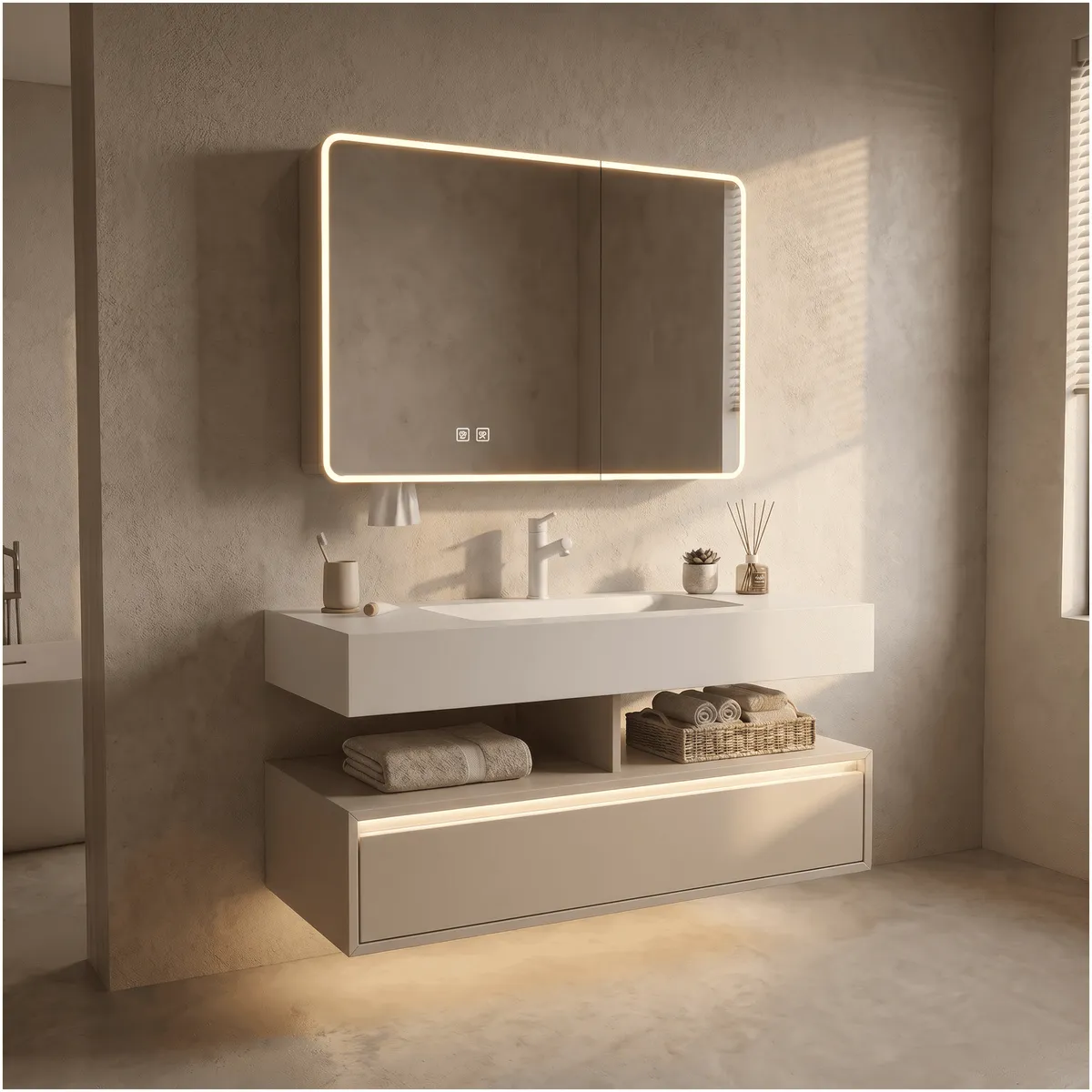 HOMER DESIGN - Vanitorio De Panal Aluminio+botiquín Espejo Inteligente S60