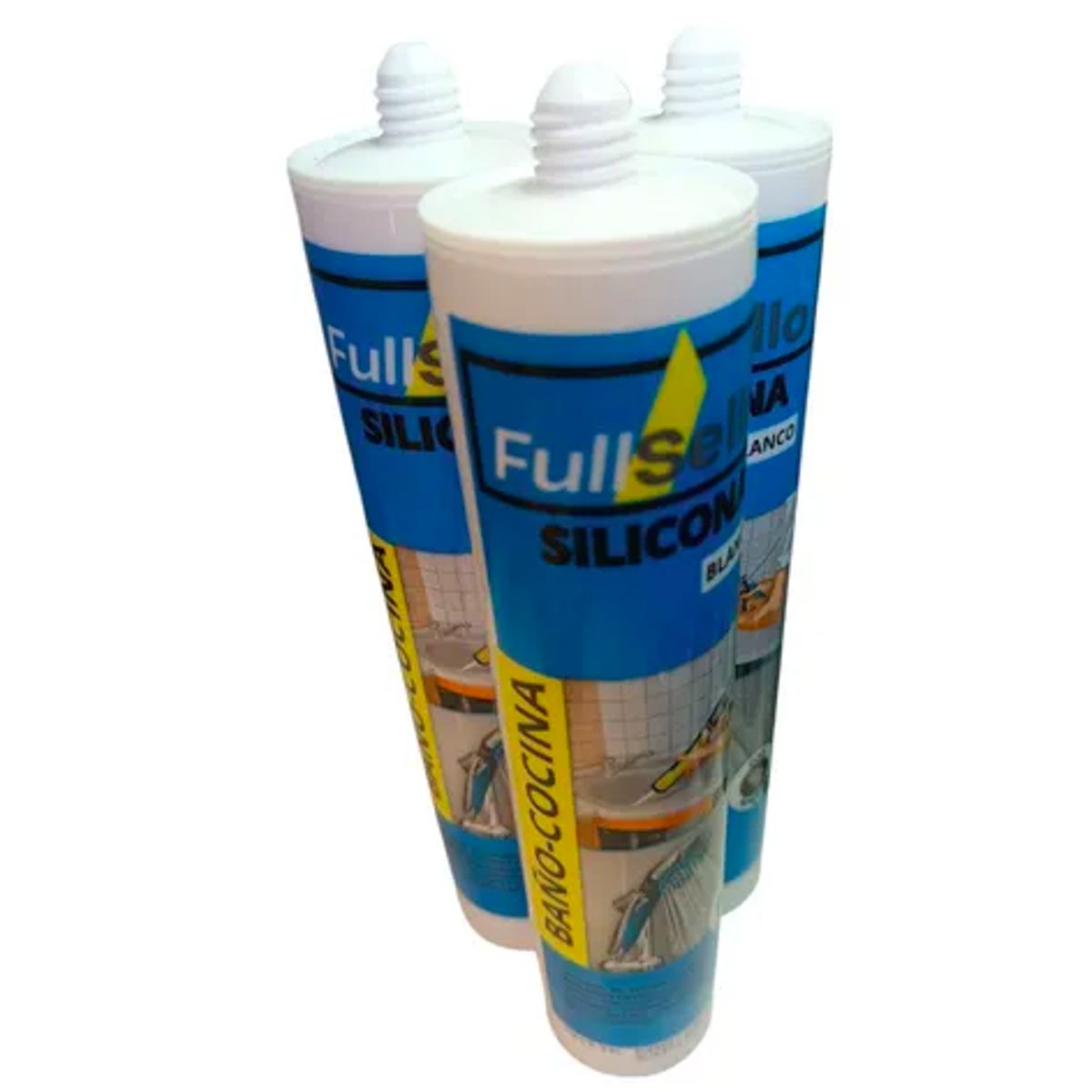 FULLSELLO - Pack x3 Silicona Acetica Tubo Baño Cocina Fullsello Color Blanco Con Fungicida