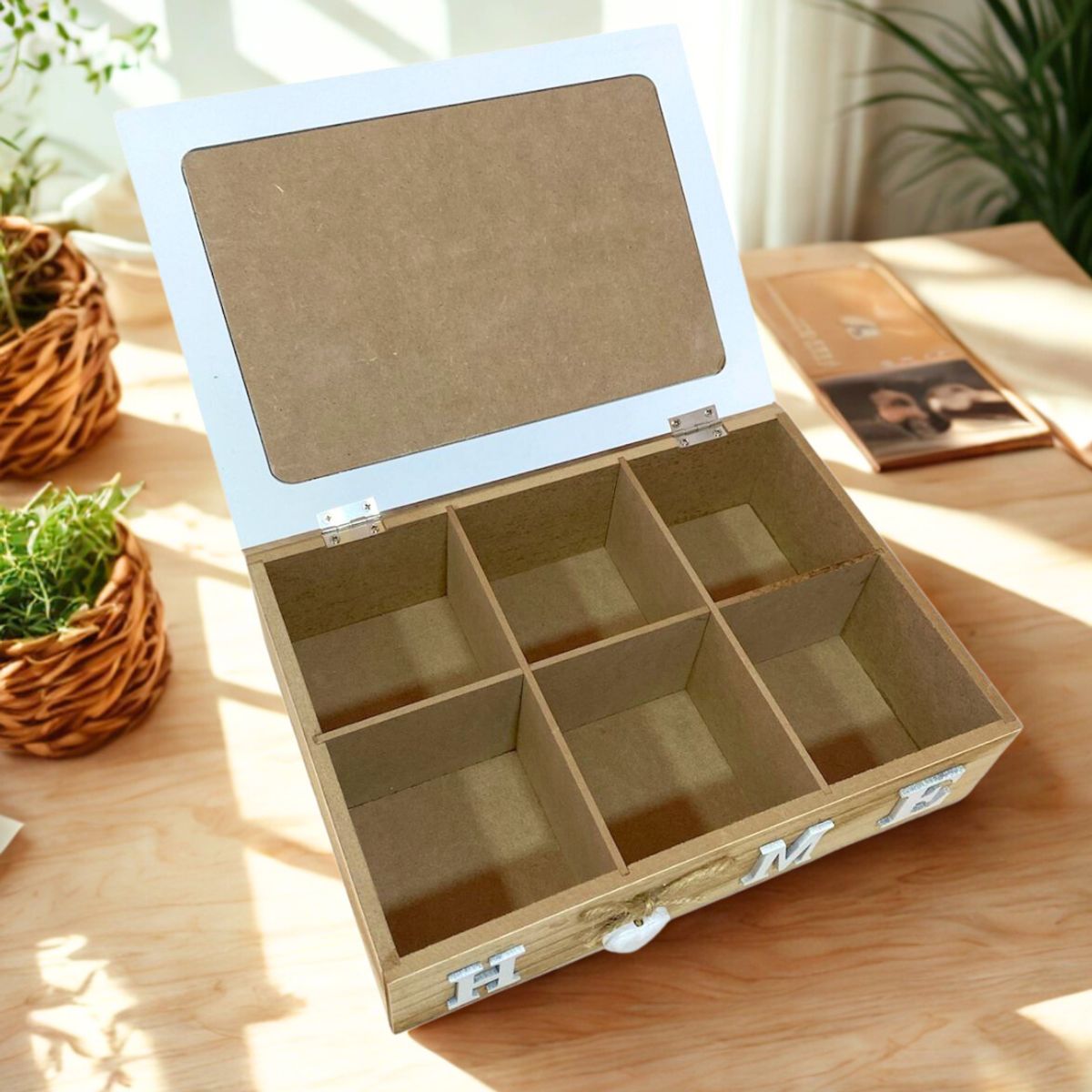 GENERICO - Caja Organizadora De Madera Para Té Con 6 Compartimientos