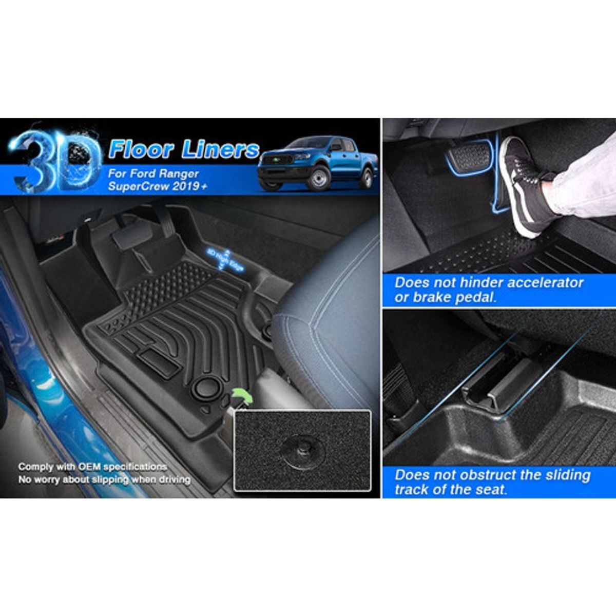 OEM - Kit Pisos Rígidos Calce Perfecto Ford Ranger 2012-2023