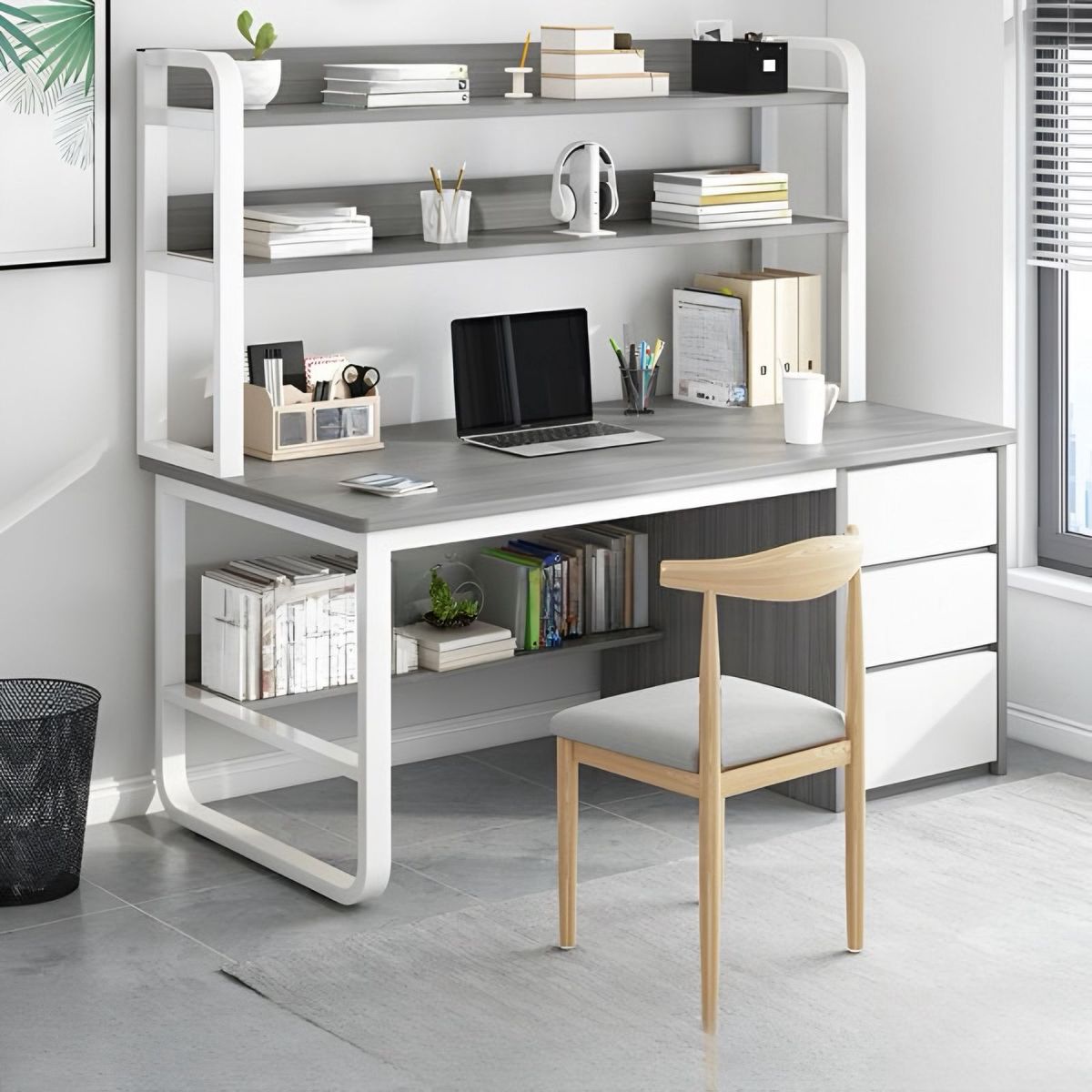 ACTUAL - Escritorio Multifuncional 120x50x147 Con 3 Cajones Estantería Superior