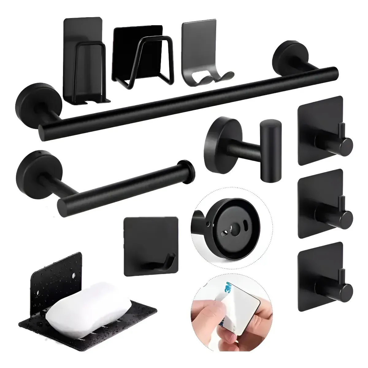 GENERICO - Juego De Accesorios De Baño Toalleros 304 Inoxidable 11pcs Negro