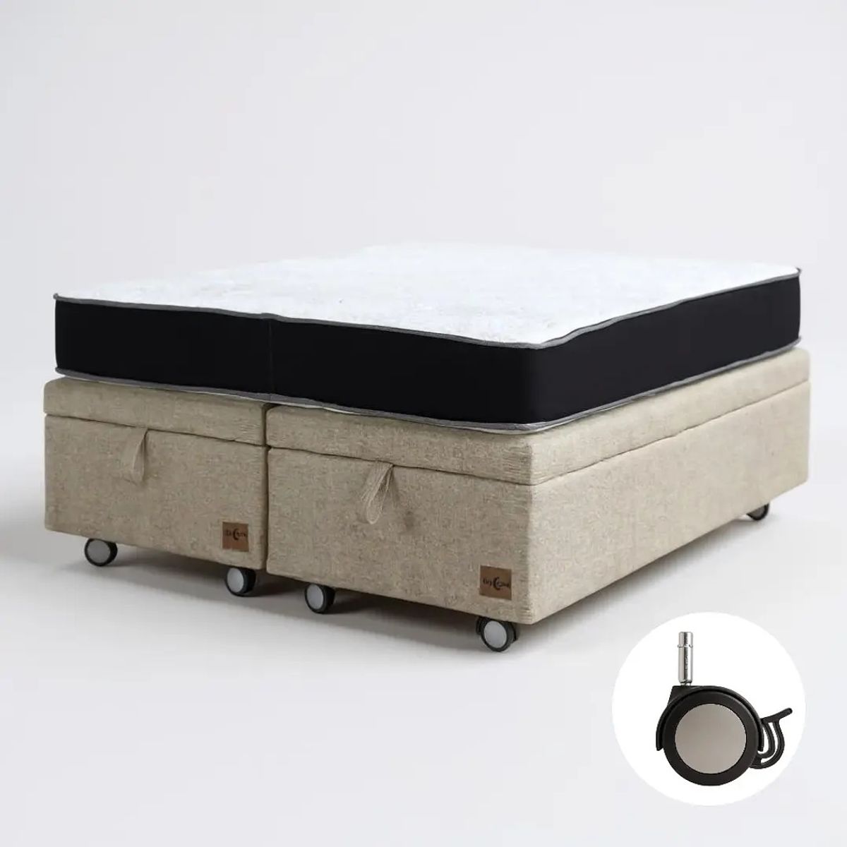 BLOCCARE - Cama Baul 2 Plazas + Colchon Black L200/Ruedas LOGO (Beige)