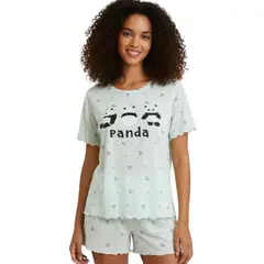 MEDIA LUNA - Pijama para Mujer de Short y Polera Diseño Panditas