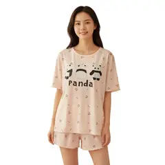 MEDIA LUNA - Pijama para Mujer de Short y Polera Diseño Panditas