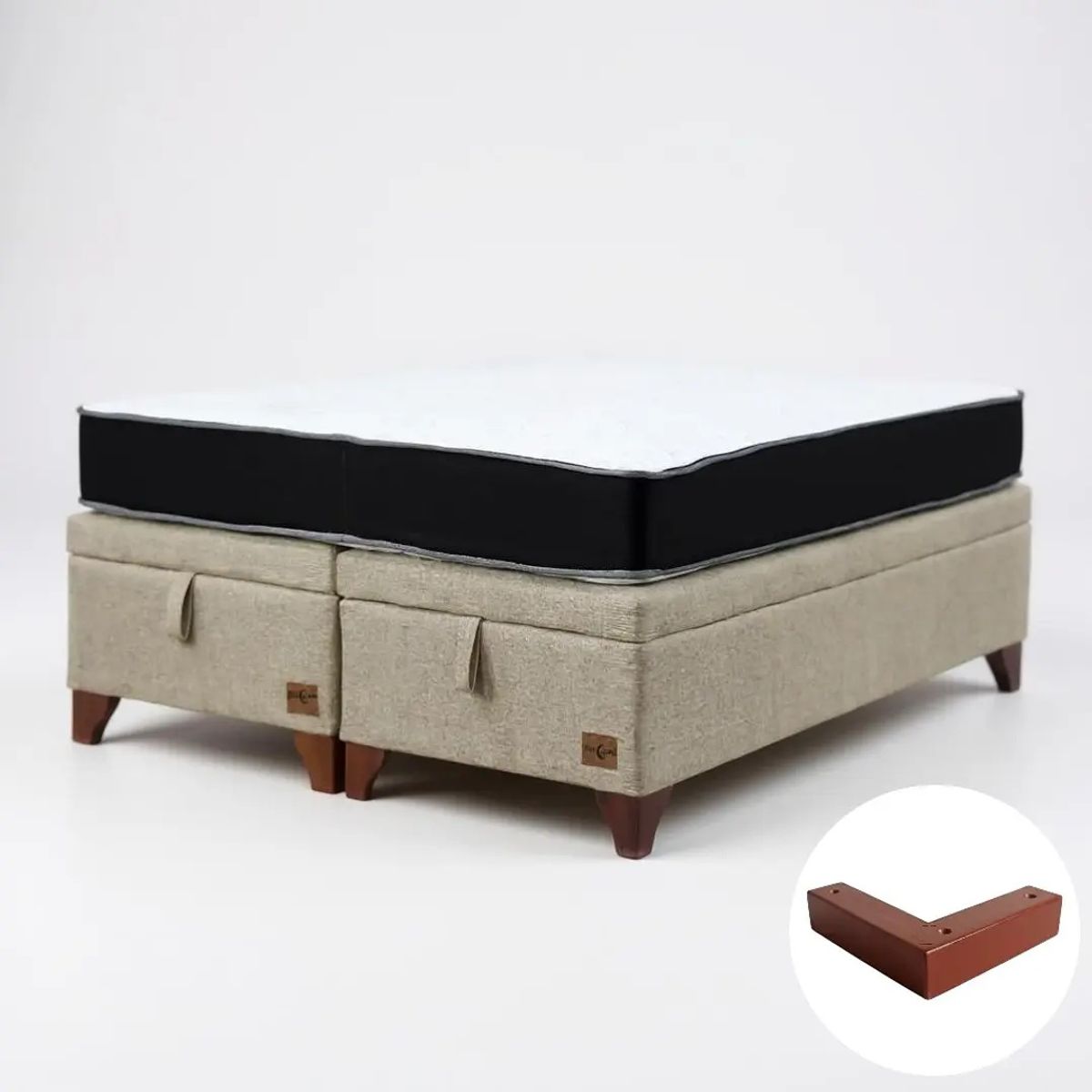 BLOCCARE - Cama Baul 2 Plazas + Colchon Black L190/PATAS MADERA 4.5CM (Beige)