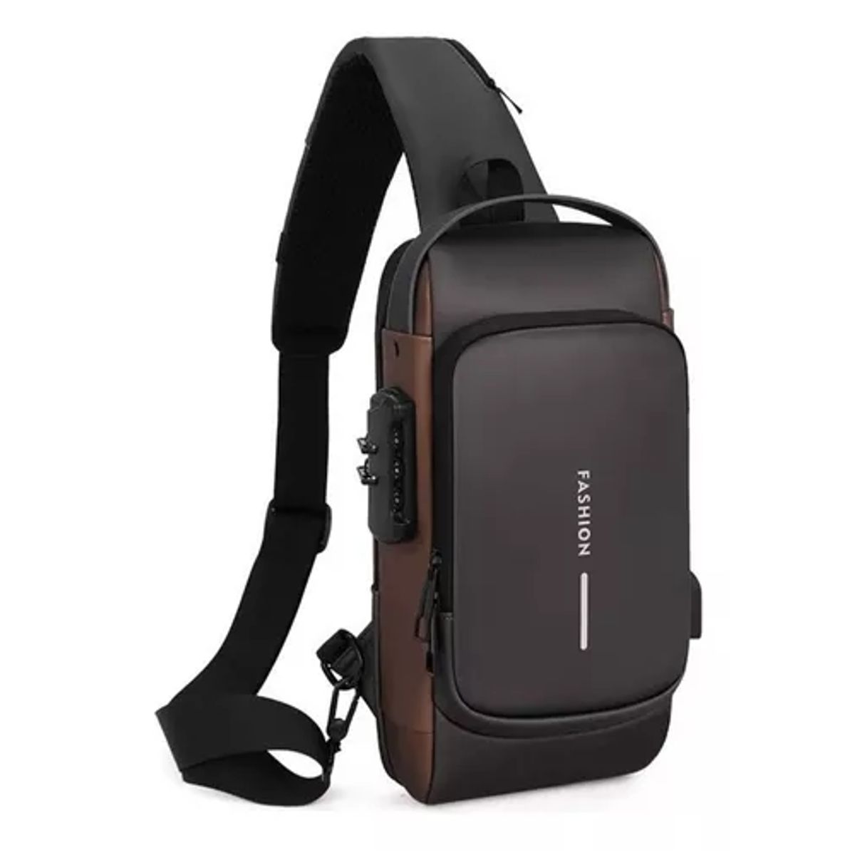 GENERICO - Bolsa de pecho antirrobo para hombre con carga USB color negro