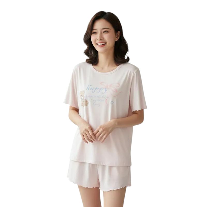 MEDIA LUNA - Pijama de Mujer Short y Polera Diseño Osito