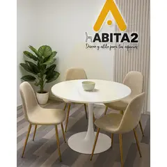 HABITA2 CHILE - Comedor Murcia Simil Marmol 100cm - 4 puestos