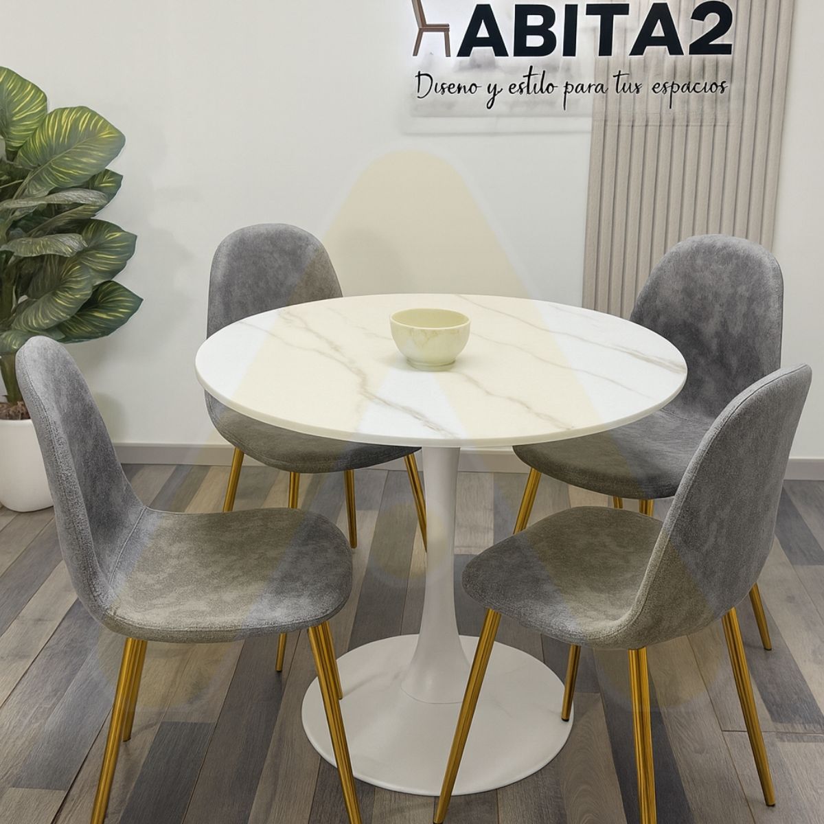 HABITA2 CHILE - Comedor Murcia Simil Marmol 100cm - 4 puestos