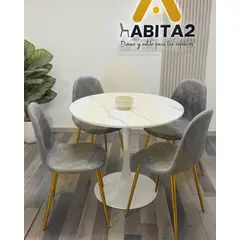 HABITA2 CHILE - Comedor Murcia Simil Marmol 100cm - 4 puestos