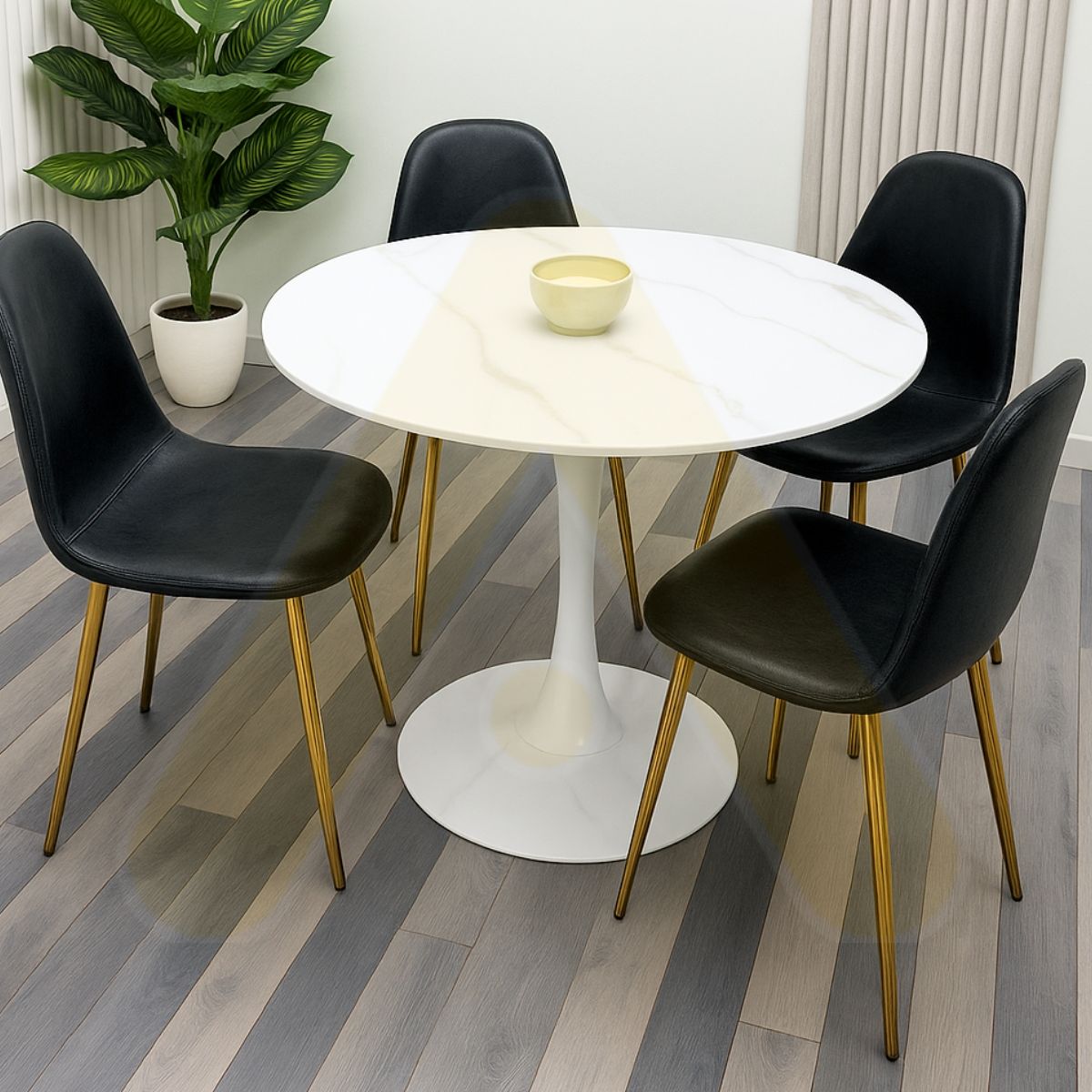 HABITA2 CHILE - Comedor Murcia Simil Marmol 100cm - 4 puestos