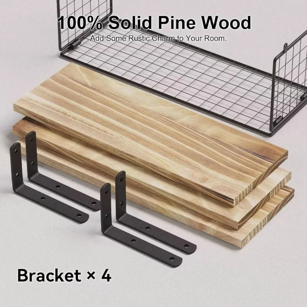 GENERICO - Repisas Flotantes De Madera Modernas X3 Con Reja 100% Pino Marrón Claro