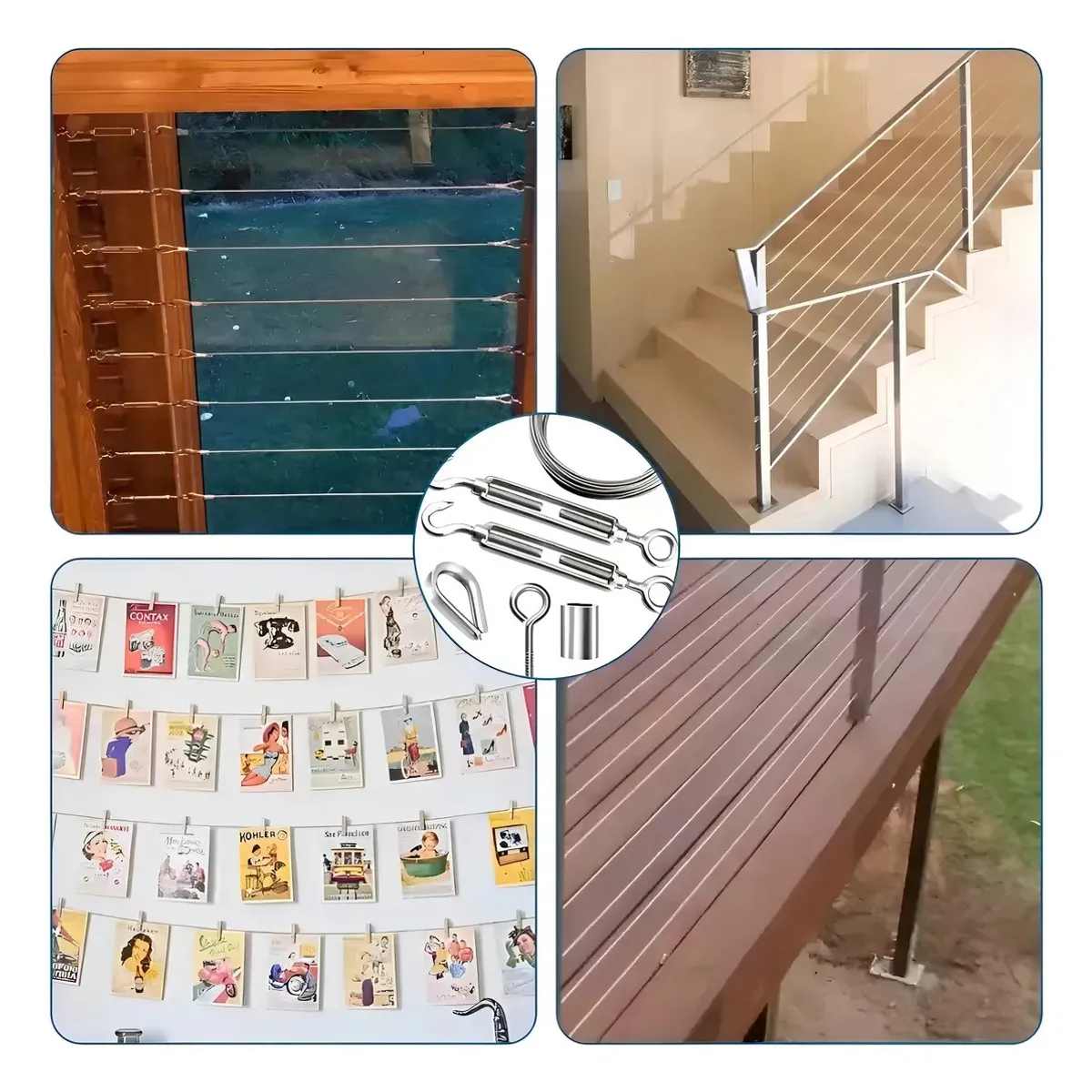 GENERICO - Kit De Cable Tensor De Acero De 30m Gancho Galvanizado