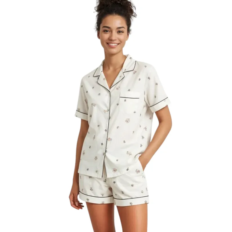 MEDIA LUNA - Pijama de Mujer Short  y Polera con Botones Delanteros Diseño Ositos