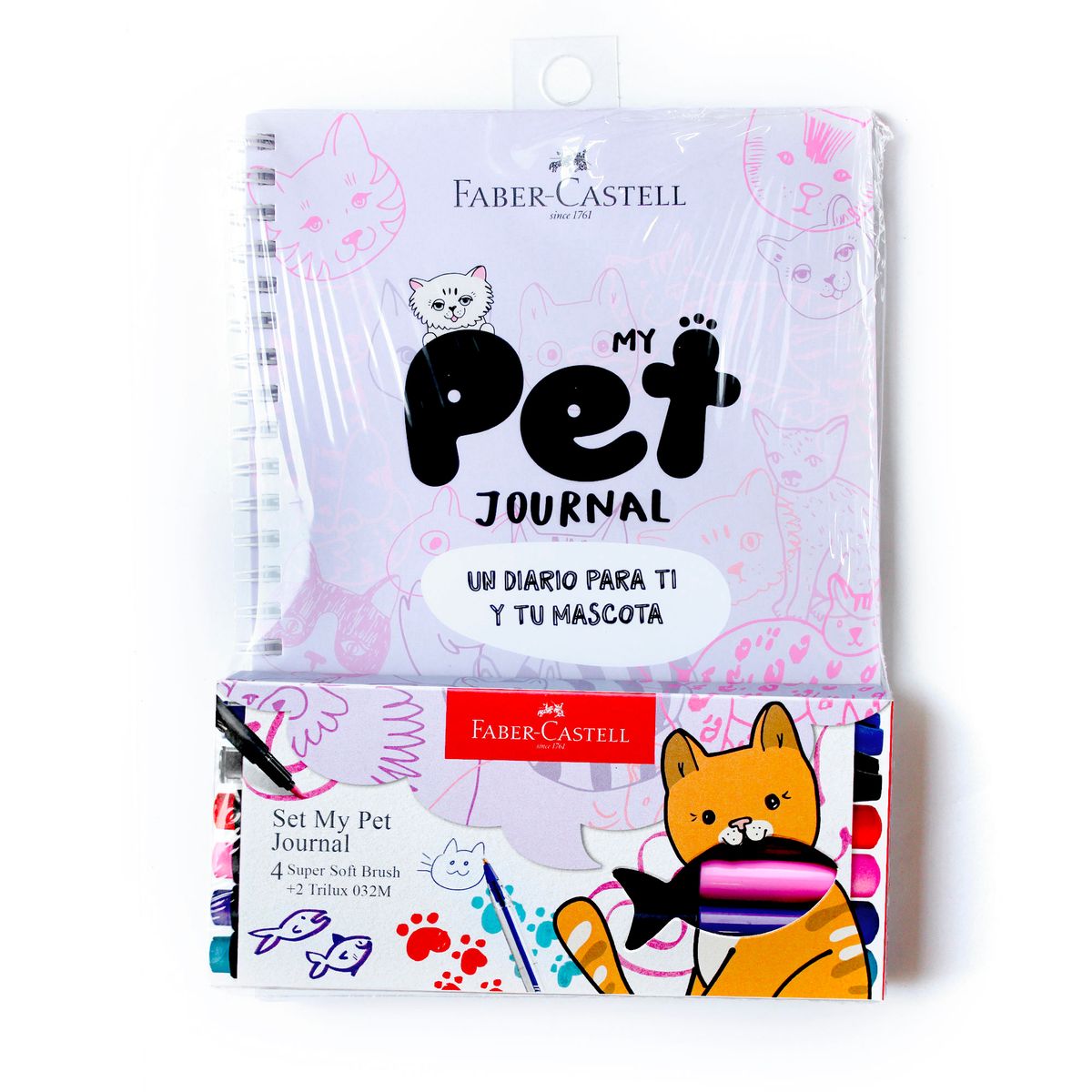 FABER-CASTELL - Set Diario Mascota Pet Journal Gato + lápices Faber Castell