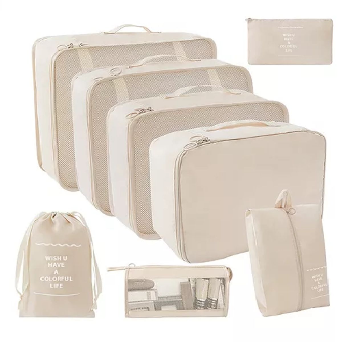 GENERICO - Bolsas de viaje 8 en 1 color beige