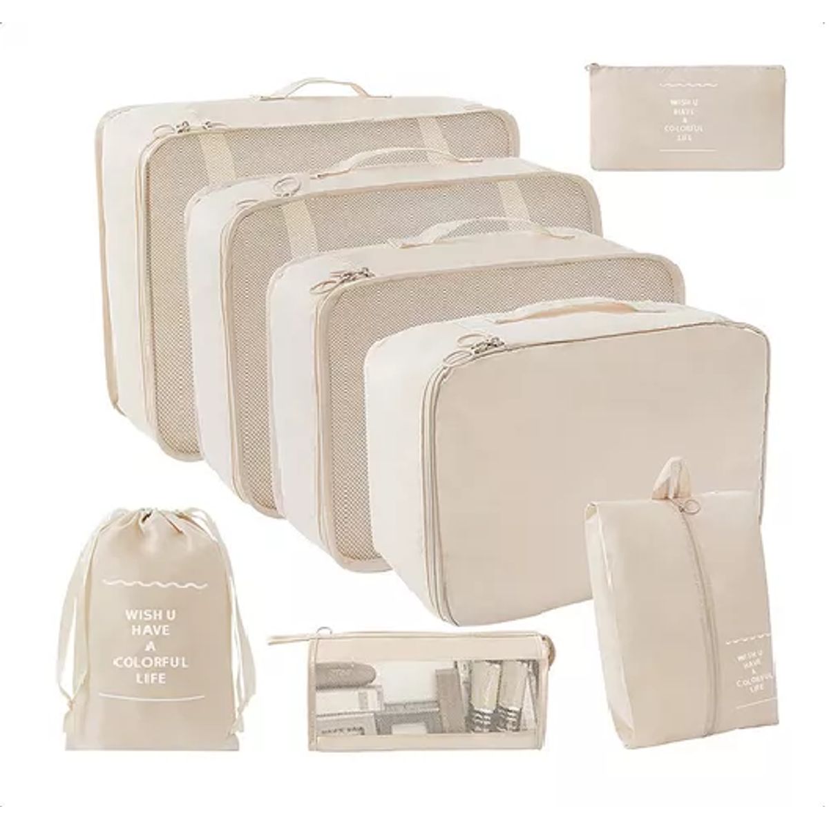 GENERICO - Bolsas de viaje 8 en 1 color beige