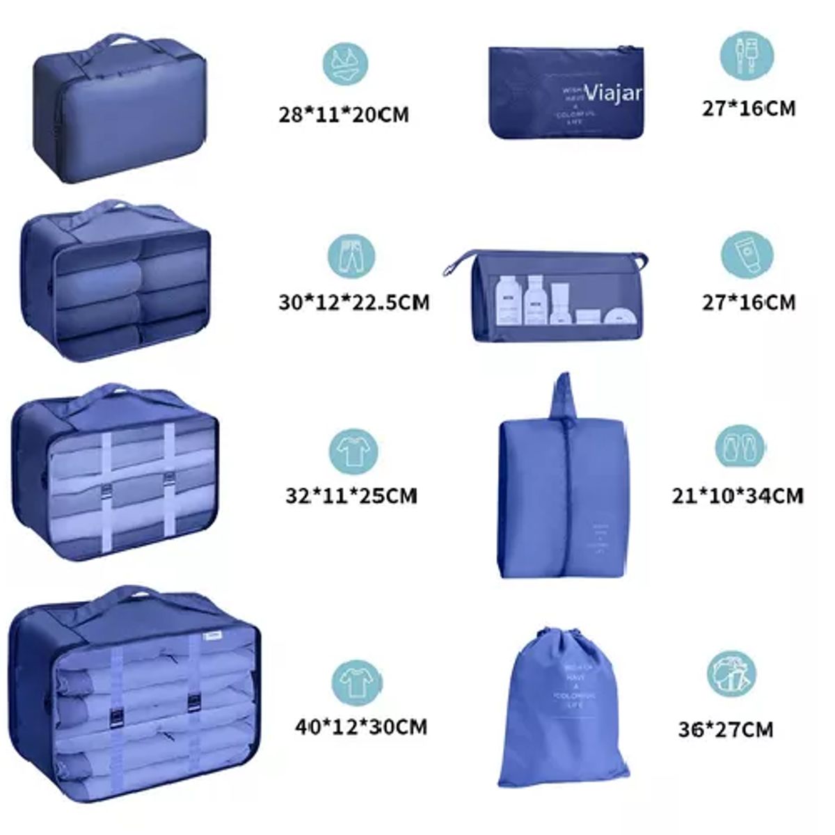 GENERICO - Bolsas de viaje 8 en 1 color azul
