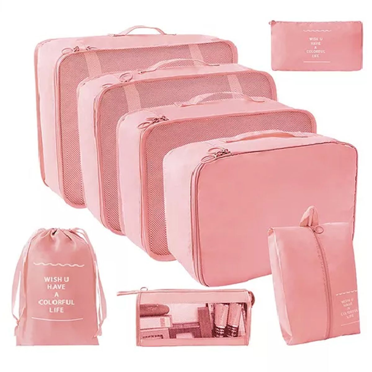 GENERICO - Bolsas de viaje 8 en 1 color rosado
