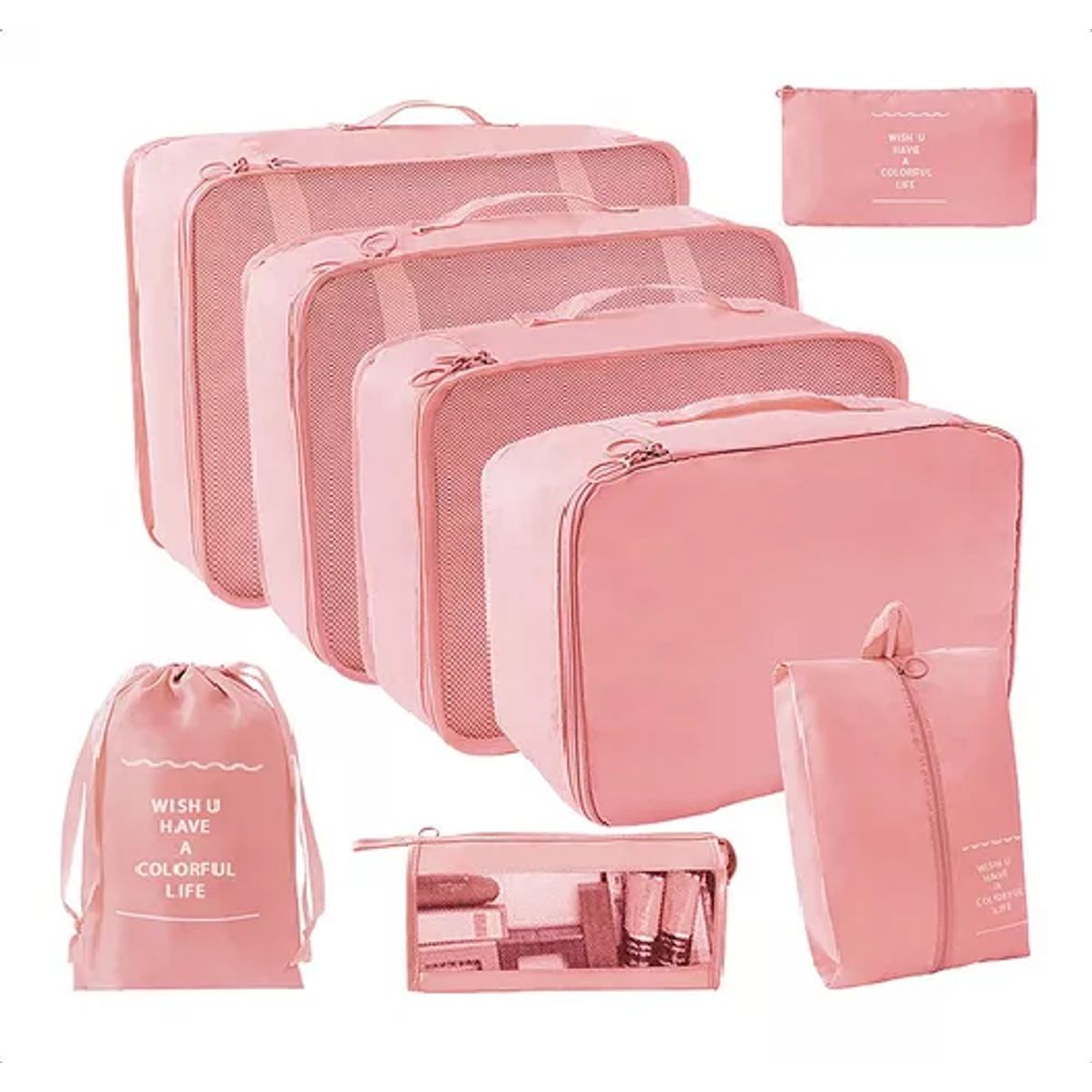 GENERICO - Bolsas de viaje 8 en 1 color rosado
