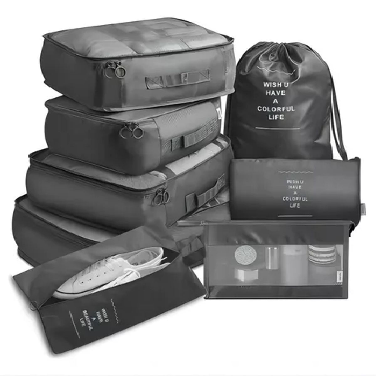 GENERICO - Bolsas de viaje 8 en 1 organizadoras para maleta color negro