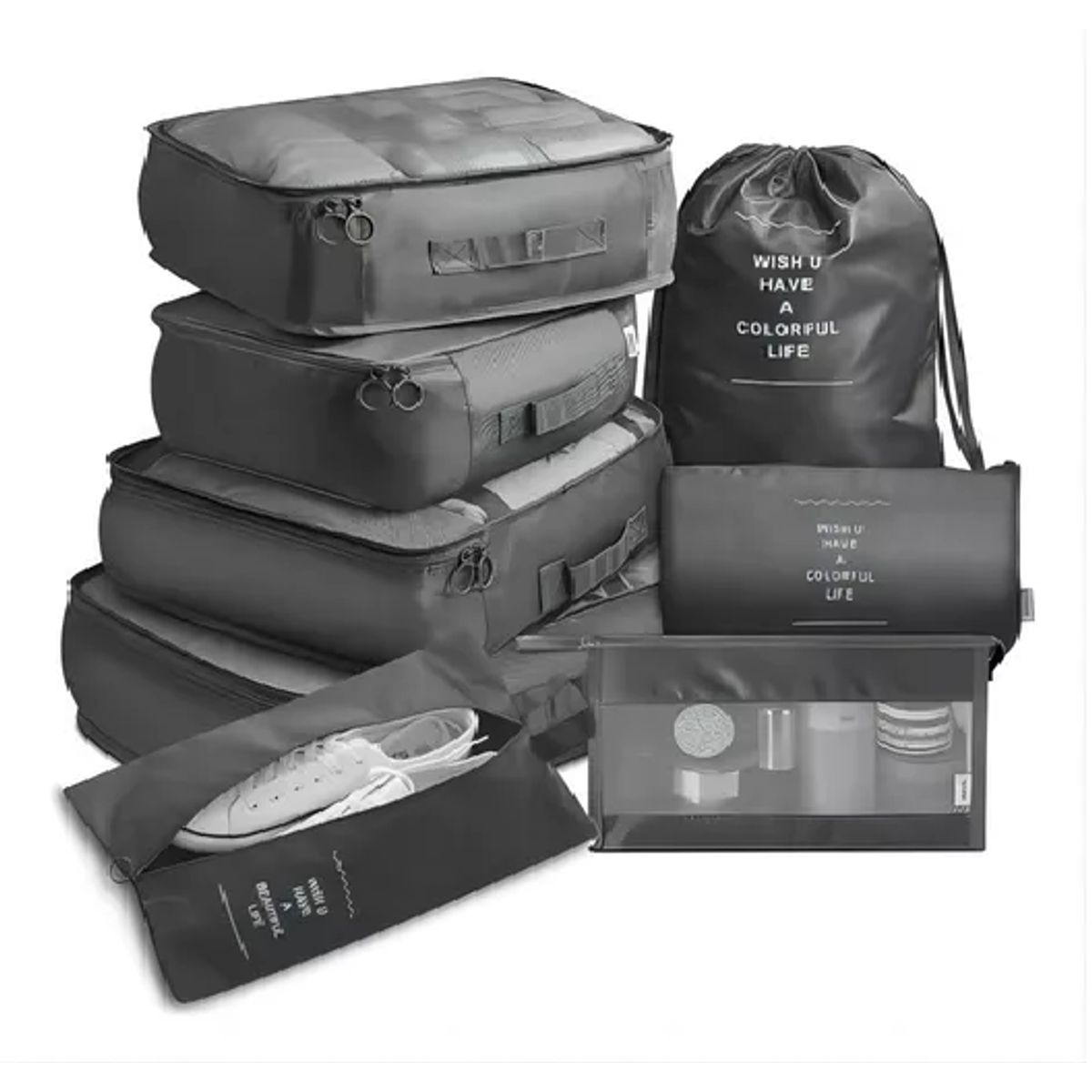 GENERICO - Bolsas de viaje 8 en 1 organizadoras para maleta color negro