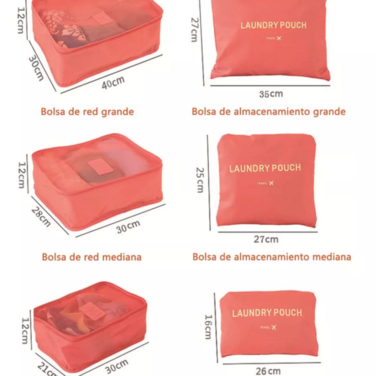 GENERICO - Set 6 organizadores de equipaje de viaje bolsa ropa interior naranja