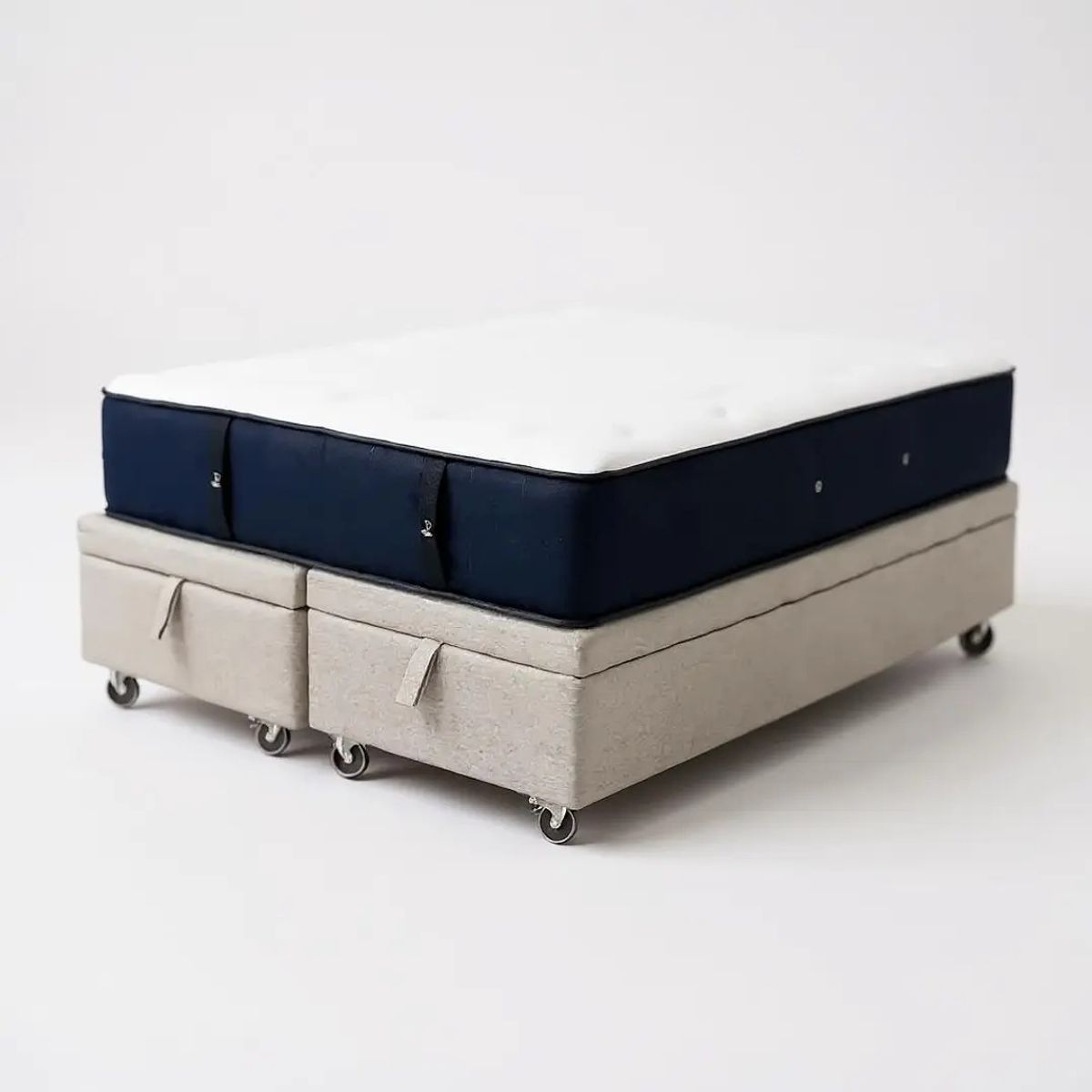 BLOCCARE - Cama Baul King + Colchon CIC SUPERPREMIUM  Ruedas PYTON Beige