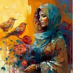 GENERICO - Pintura Por Numeros Mujer Con Flores Pajaros Posando Pinta