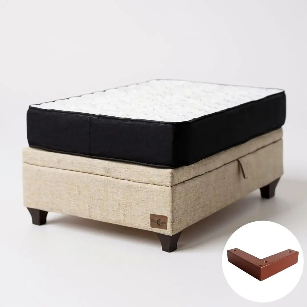 BLOCCARE - Cama Baul 1 Plaza+Colchon Black L190/Patas Madera 4.5CM Beige