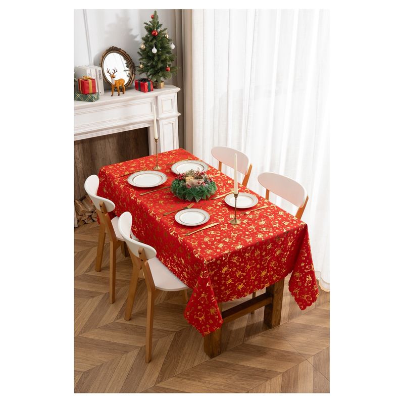ALMA & DECO - Mantel Antimanchas Navidad Rojo Santa 140 X 220 Cm Rectangular