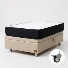 BLOCCARE - Cama Baul 1 Plaza + Colchon Black L190 / Con Ruedas DELUXE (Beige)