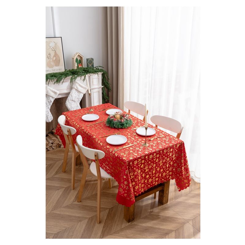 ALMA & DECO - Mantel Antimanchas Navidad Rojo Adornos 140 X 220 Cm Rectangular